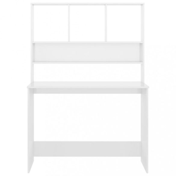 magasfényű fehér forgácslap íróasztal polcokkal 110x45x157 cm