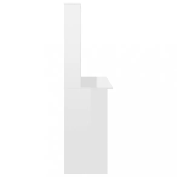 magasfényű fehér forgácslap íróasztal polcokkal 110x45x157 cm