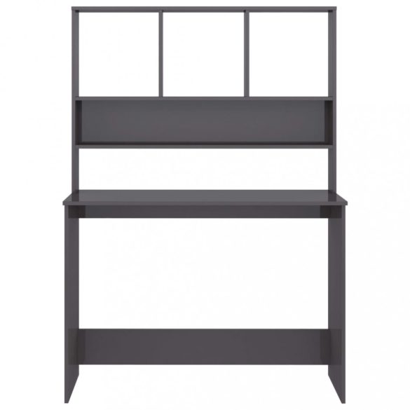 magasfényű szürke forgácslap íróasztal polcokkal 110x45x157 cm