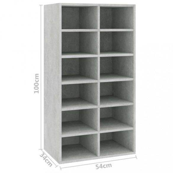 betonszürke szerelt fa cipőtartó 54 x 34 x 100,5 cm