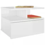 2 db magasfényű fehér szerelt fa lebegő éjjeliszekrény