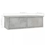 betonszürke szerelt fa falra szerelhető fiókos polc