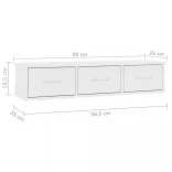fehér falra szerelhető szerelt fa fiókos polc 88 x 26 x 18,5 cm
