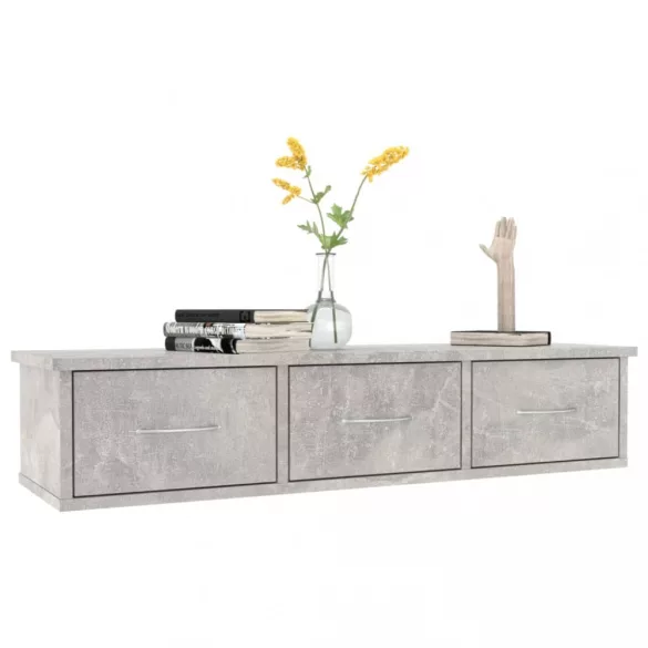 betonszürke falra szerelhető szerelt fa fiókos polc