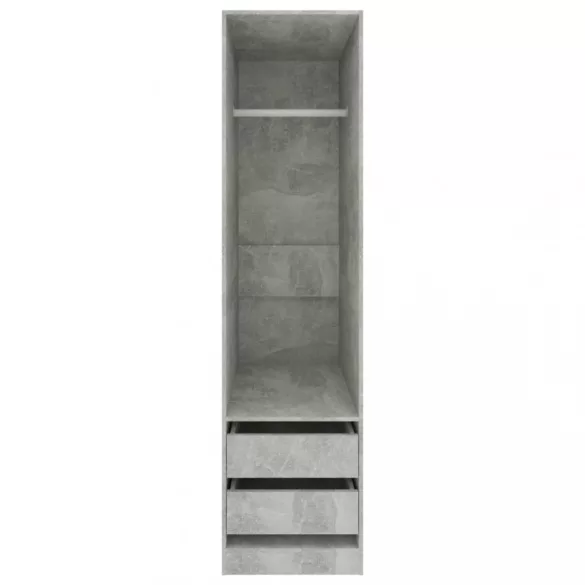 betonszürke szerelt fa ruhásszekrény fiókokkal 50 x 50 x 200 cm