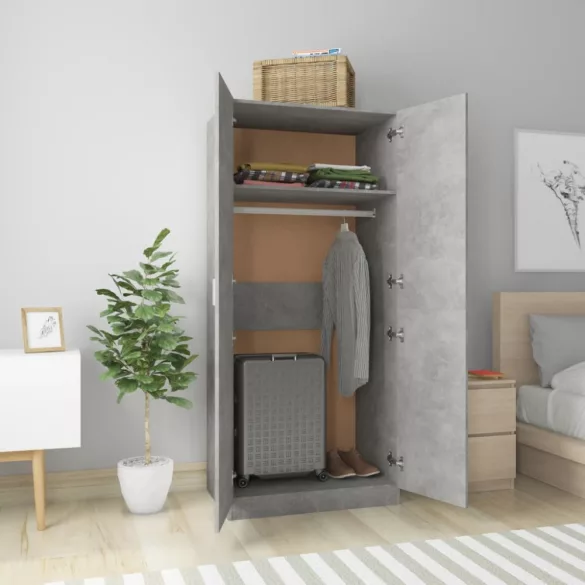 betonszürke szerelt fa ruhásszekrény 80 x 52 x 180 cm