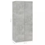 betonszürke szerelt fa ruhásszekrény 80 x 52 x 180 cm