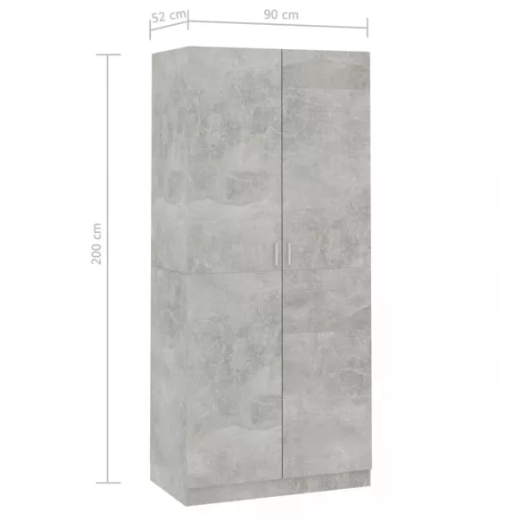 betonszürke szerelt fa ruhásszekrény 90 x 52 x 200 cm