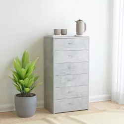   6-fiókos betonszürke szerelt fa tálalószekrény 50 x 34 x 96 cm