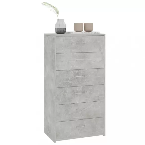 6-fiókos betonszürke szerelt fa tálalószekrény 50 x 34 x 96 cm