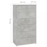 6-fiókos betonszürke szerelt fa tálalószekrény 50 x 34 x 96 cm