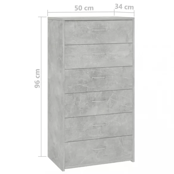 6-fiókos betonszürke szerelt fa tálalószekrény 50 x 34 x 96 cm