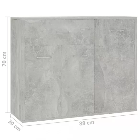 betonszürke szerelt fa tálalószekrény 88 x 30 x 70 cm