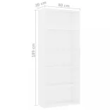 5 szintes fehér szerelt fa könyvszekrény 80 x 30 x 189 cm