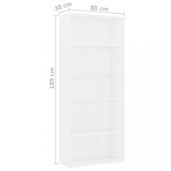 5 szintes fehér szerelt fa könyvszekrény 80 x 30 x 189 cm