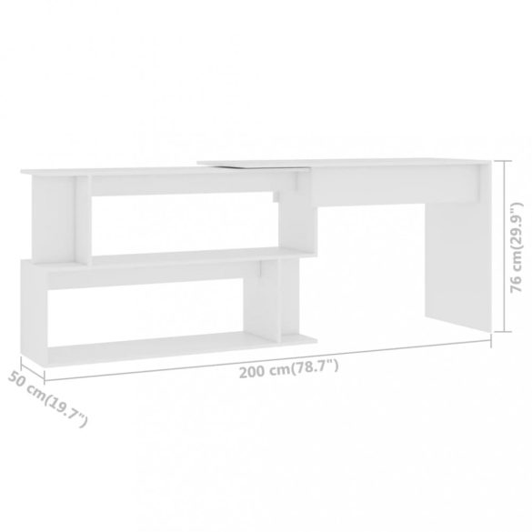 fehér szerelt fa sarokasztal 200 x 50 x 76 cm