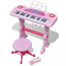   Játék 37 billentyűs zongora székkel és mikrofonnal rózsaszín