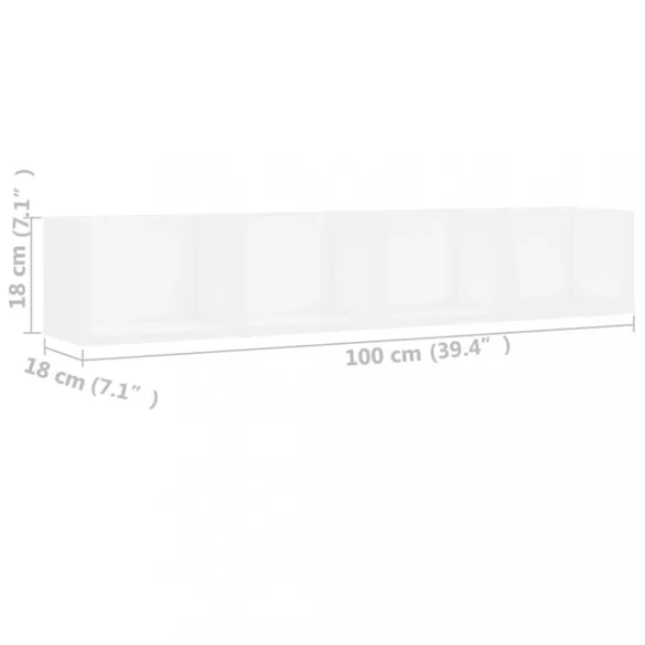 fehér szerelt fa CD-tartó fali polc 100 x 18 x 18 cm