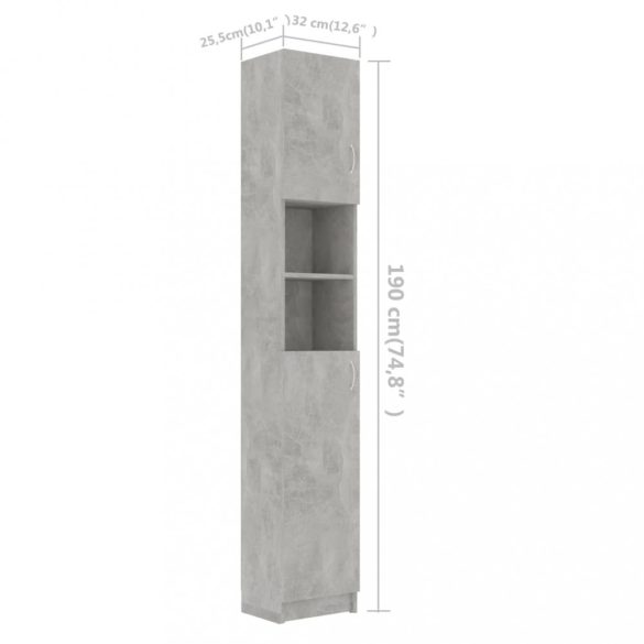 betonszürke szerelt fa fürdőszobaszekrény 32 x 25,5 x 190 cm