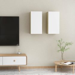   2 db fehér és tölgyszínű forgácslap TV-szekrény 30,5x30x60 cm