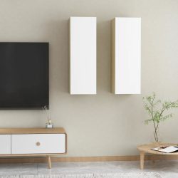   2 db fehér és tölgyszínű forgácslap TV-szekrény 30,5x30x90 cm