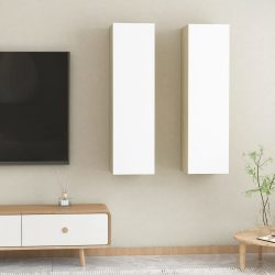   2 db fehér és tölgyszínű forgácslap TV-szekrény 30,5x30x110 cm