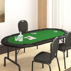   zöld összecsukható pókerasztallap 10 játékosnak 208x106x3 cm