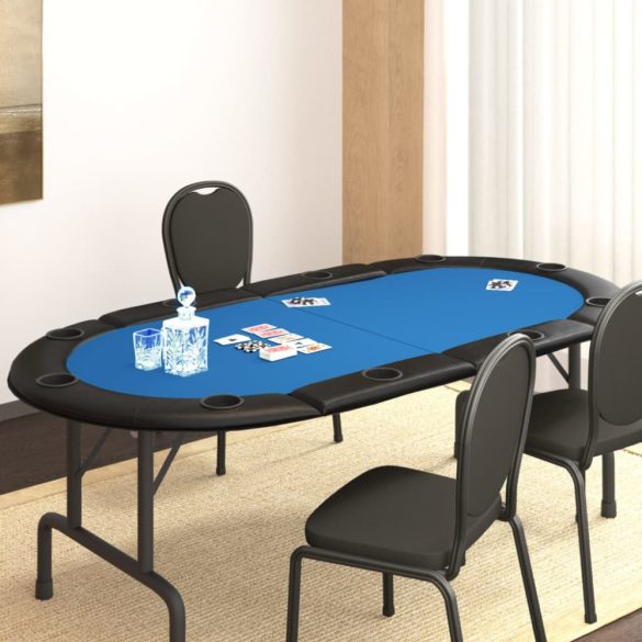 kék összecsukható pókerasztallap 10 játékosnak 208x106x3 cm