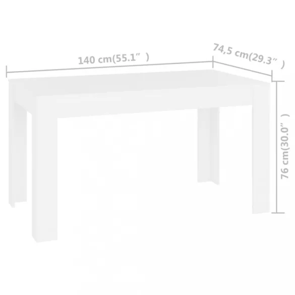 fehér szerelt fa étkezőasztal 140 x 74,5 x 76 cm