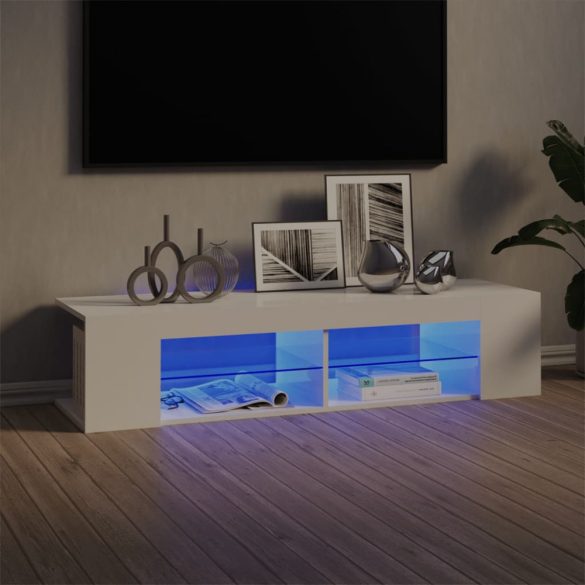 magasfényű fehér TV-szekrény LED-lámpákkal 135 x 39 x 30 cm