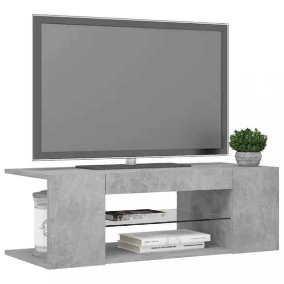 betonszürke TV-szekrény LED lámpákkal 90 x 39 x 30 cm