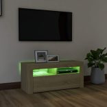 sonoma tölgy színű TV-szekrény LED-világítással 90 x 35 x 40 cm