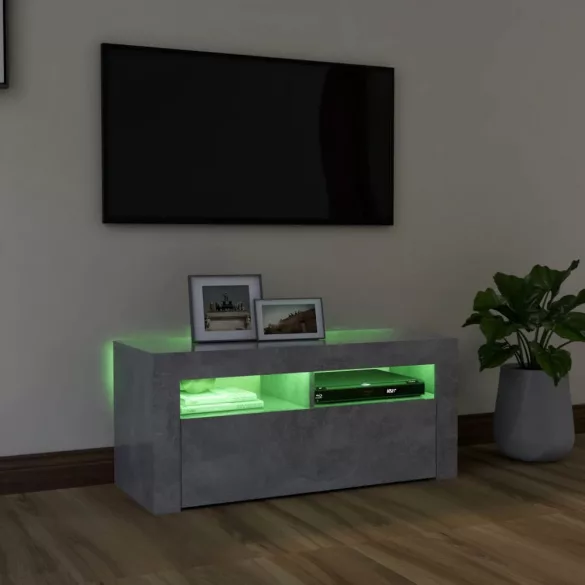 betonszürke TV-szekrény LED-világítással 90 x 35 x 40 cm