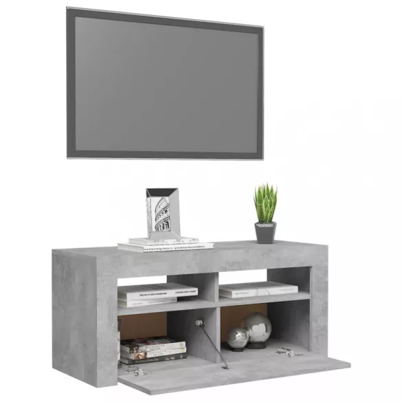 betonszürke TV-szekrény LED-világítással 90 x 35 x 40 cm