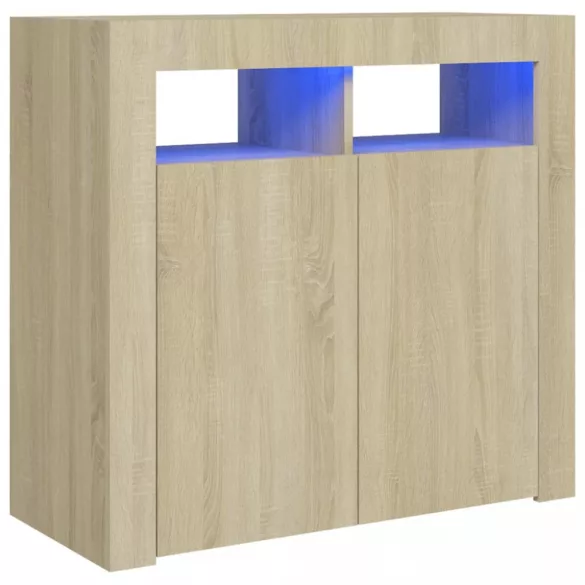 sonoma tölgy színű tálalószekrény LED-világítással 80x35x75 cm