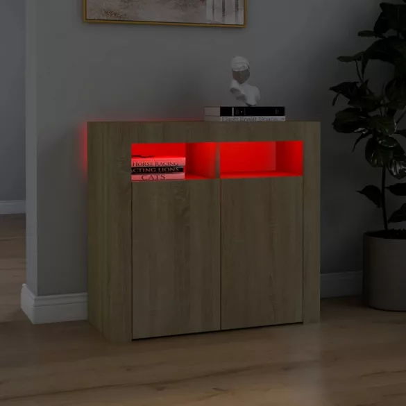 sonoma tölgy színű tálalószekrény LED-világítással 80x35x75 cm