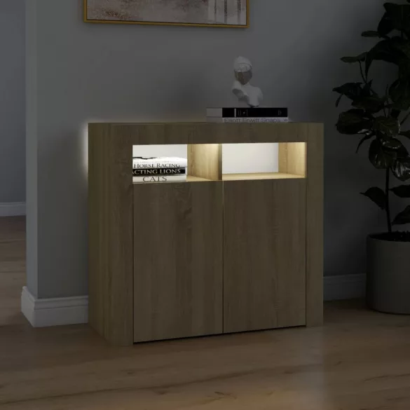 sonoma tölgy színű tálalószekrény LED-világítással 80x35x75 cm