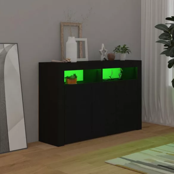 fekete tálalószekrény LED-világítással 115,5x30x75 cm