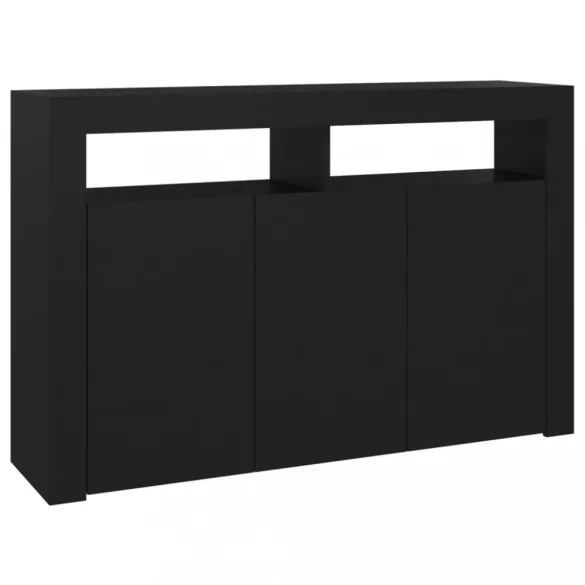 fekete tálalószekrény LED-világítással 115,5x30x75 cm