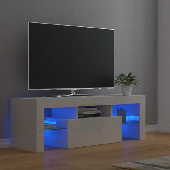 magasfényű fehér TV-szekrény LED-lámpákkal 120 x 35 x 40 cm