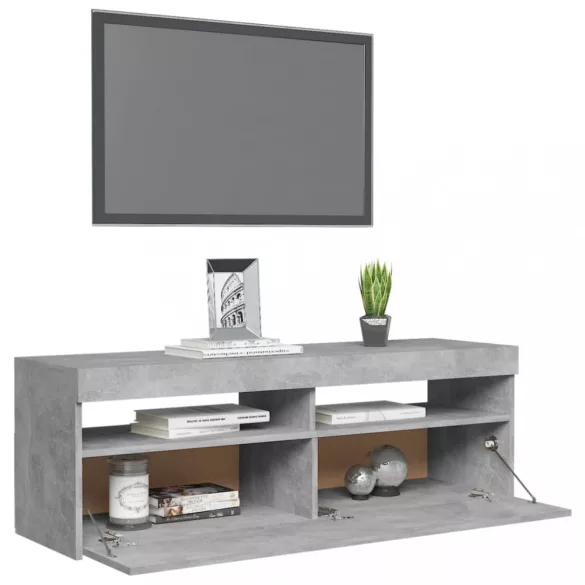 betonszürke TV-szekrény LED-lámpákkal 120 x 35 x 40 cm