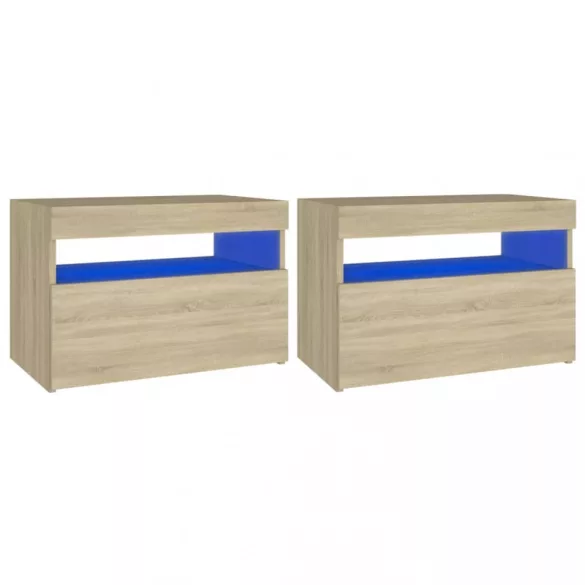 2 db sonoma tölgy színű TV-szekrény LED-lámpákkal 60x35x40 cm