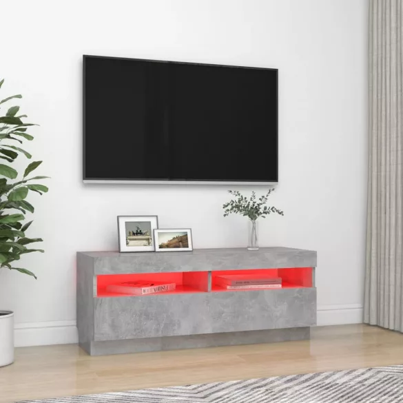 betonszürke TV-szekrény LED-lámpákkal 100 x 35 x 40 cm