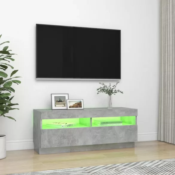 betonszürke TV-szekrény LED-lámpákkal 100 x 35 x 40 cm