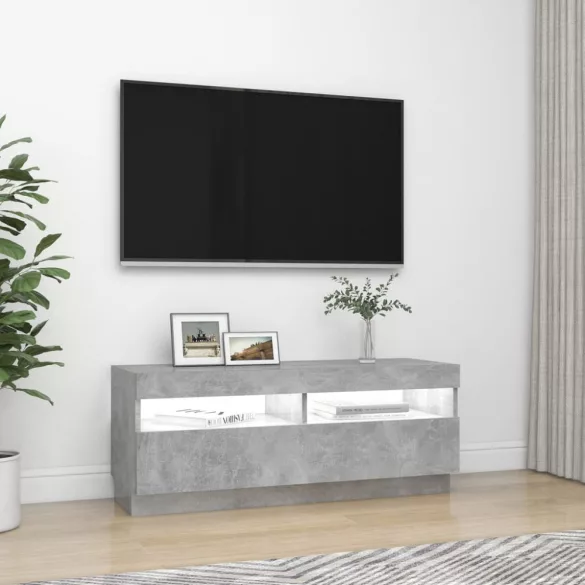 betonszürke TV-szekrény LED-lámpákkal 100 x 35 x 40 cm