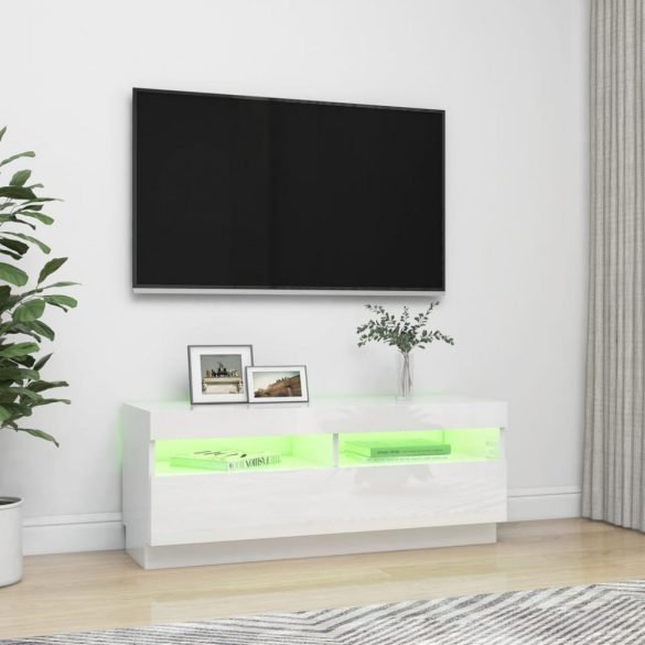 magasfényű fehér TV-szekrény LED-lámpákkal 100 x 35 x 40 cm