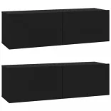 2 db fekete szerelt fa fali TV-szekrény 100 x 30 x 30 cm