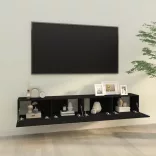 2 db fekete szerelt fa fali TV-szekrény 100 x 30 x 30 cm