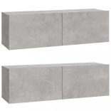 2 db betonszürke szerelt fa fali TV-szekrény 100 x 30 x 30 cm