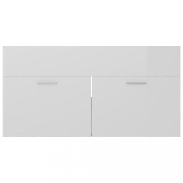 magasfényű fehér szerelt fa mosdószekrény 90 x 38,5 x 46 cm